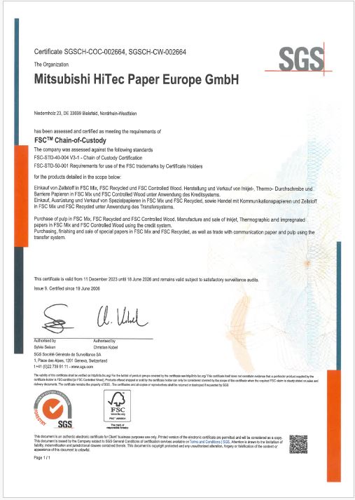 Certificates Mitsubishi Hitec Paper